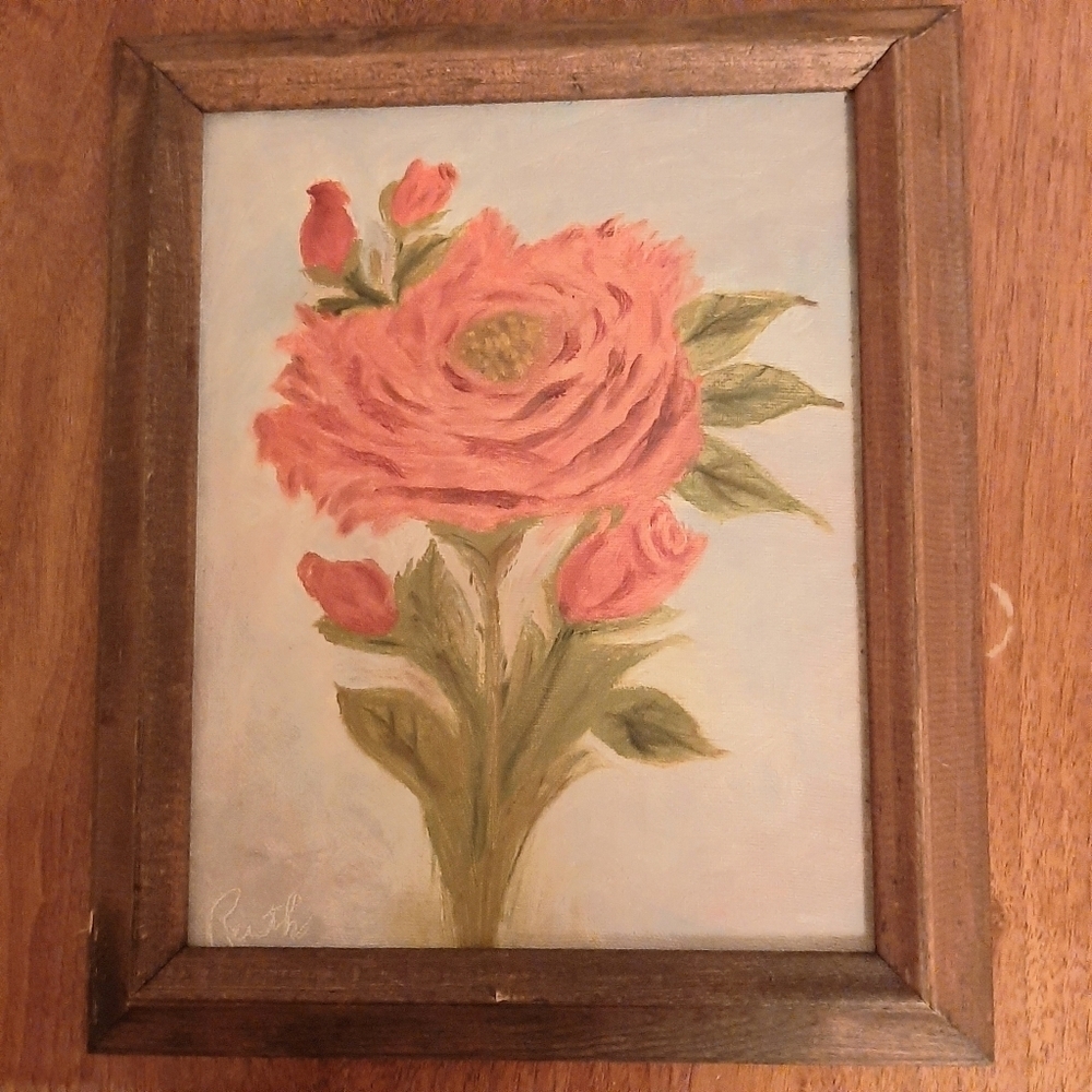 VTG SIGNED HAND PAINTED ROSE ON CANVAS. - Picture 13 of 14